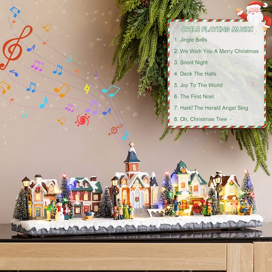 Glitzhome® 22" Lighted Christmas Santa Musical Resin Village with Timer